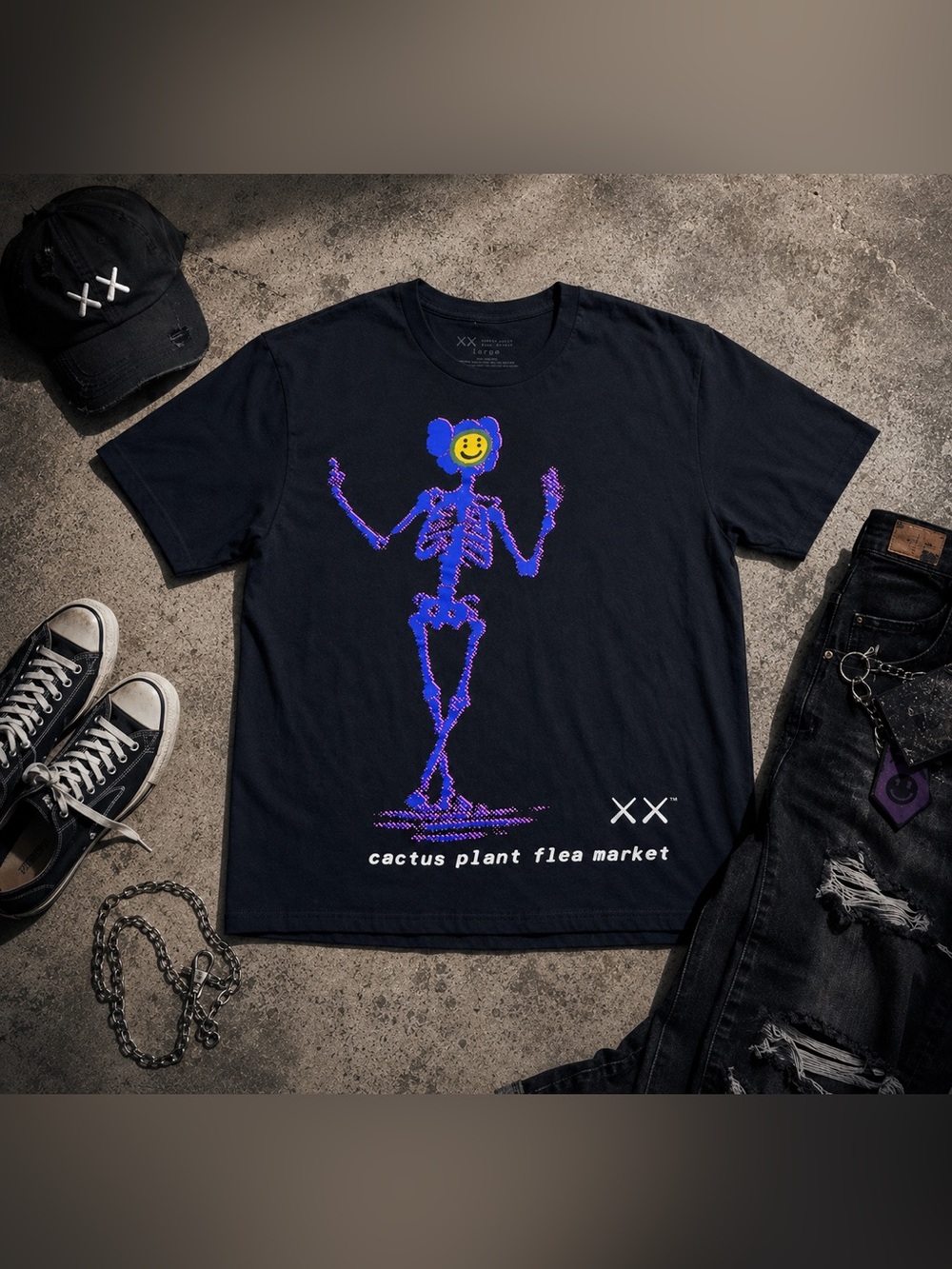 Cactus Plant Flea Market x KAWS x Fortnite T-Shirt – Black – Size Large